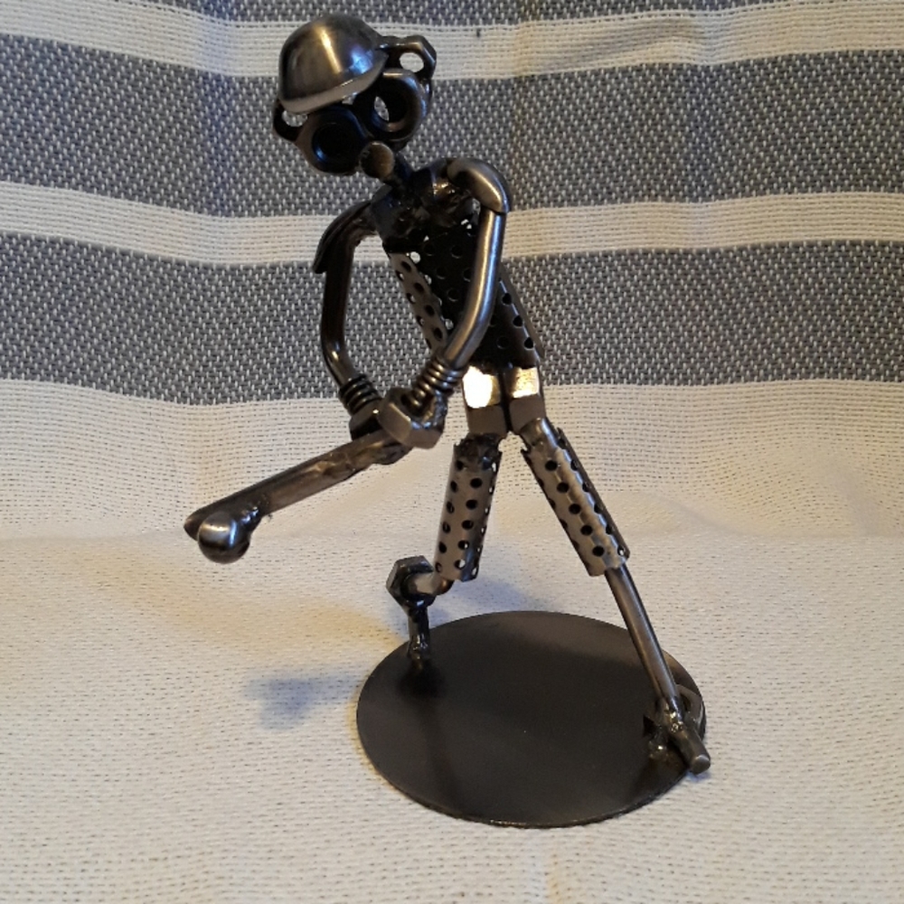 Scrap metal figurine baseball player